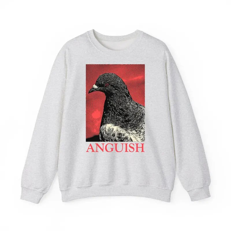 Funny Meme Shirt, Anguish Pigeon Vintage Sweatshirt, Vintage Quote Merch, Animal Meme Funny Outfit, Retro 90s Unisex...