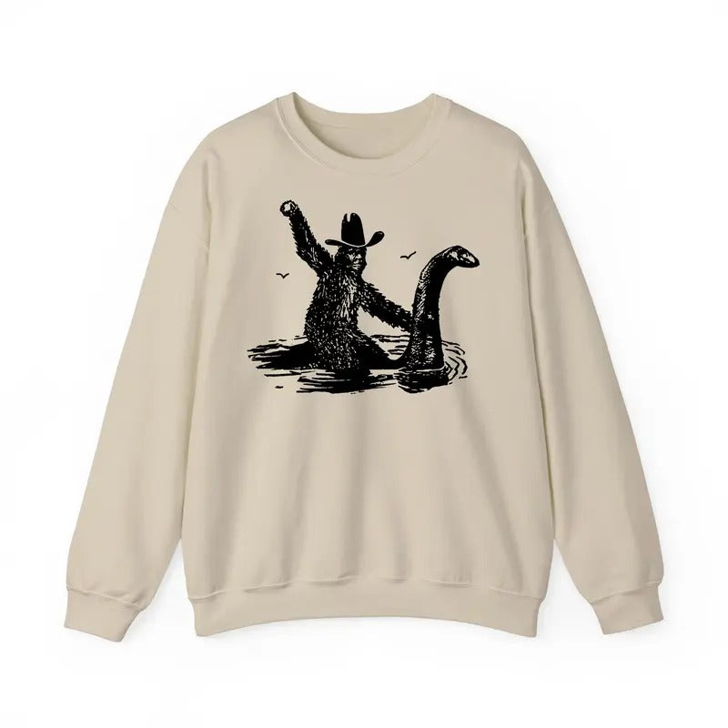 Funny Meme Shirt, Bigfoot Sweatshirt, Hilarious Loch Ness Monster Sweatshirt, Really Vintage Graphic Design, Retro...