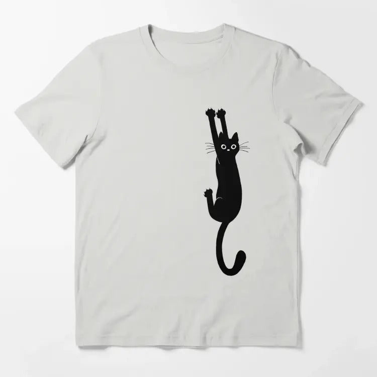 Funny Meme Shirt, Black Cat Holding On Essential T-Shirt Casual Classic Hoodie Sweatshirt | PrintMintTees.com