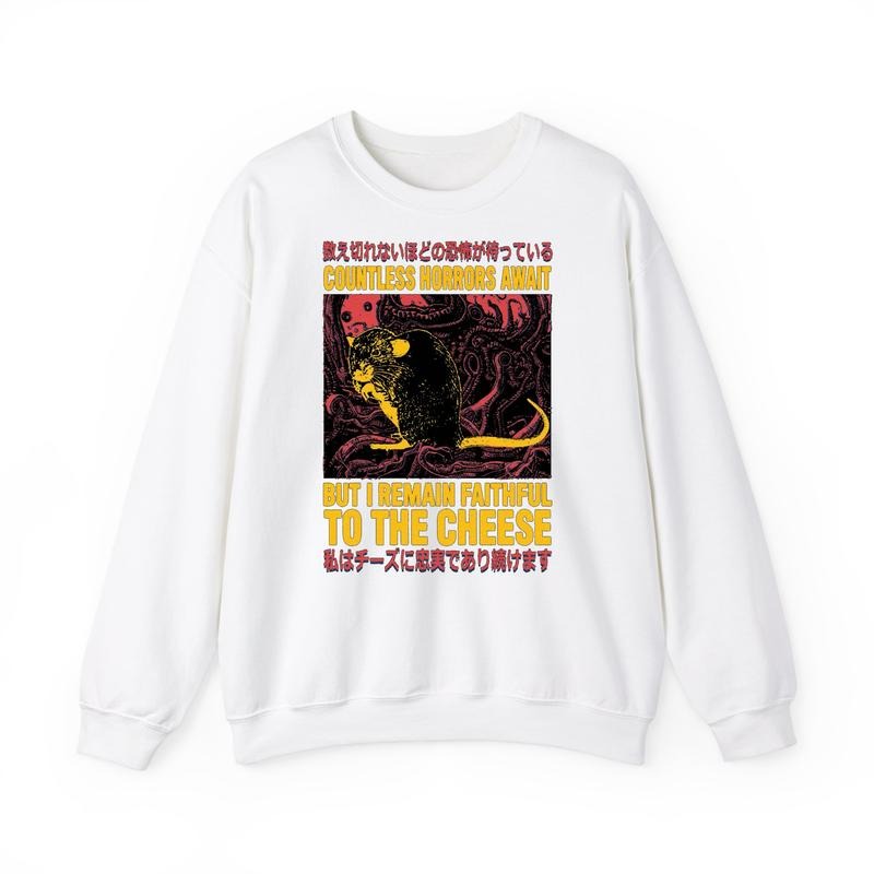 Funny Meme Shirt, Countless Horror Await But I Remain Faithful To The Cheese Rat Shirt, Mouse Japanese Graphic Tee,...