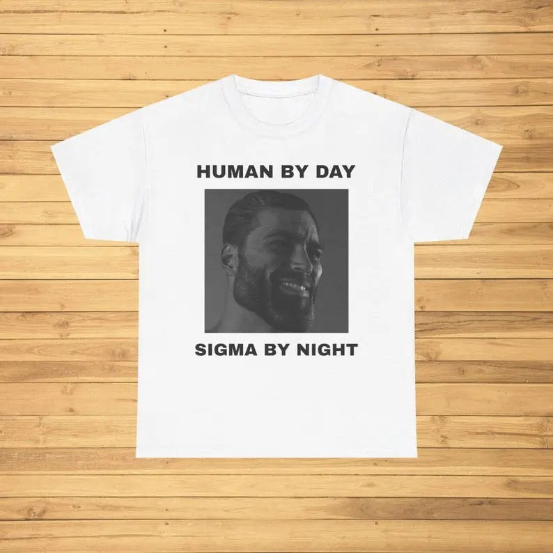 Funny Meme Shirt, Human By Day Sigma By Night Tee, Sigma Rizz Gift Unisex T-Shirt Casual Fabric Hoodie Sweatshirt