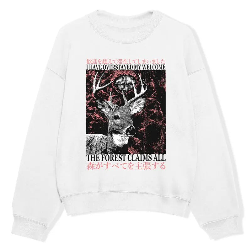 Funny Meme Shirt, I Have Overstayed My Welcome The Forest Claims All Sweatshirt, Vintage Japanese Deer Merch, Animal Meme...