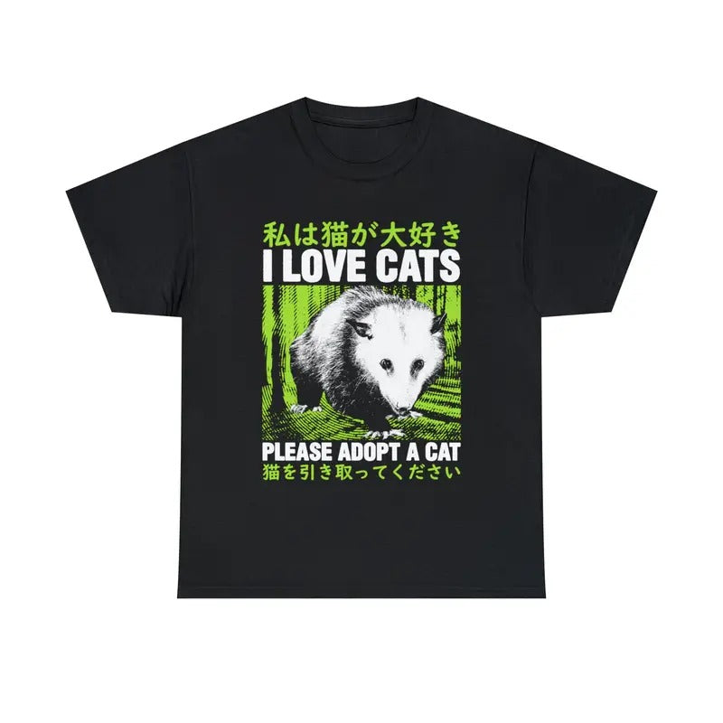 Funny Meme Shirt, I Love Cats Opossum Japanese Shirt, Funny Japanese Graphic Tee, Quirky And Humorous Quote Merch Hoodie...