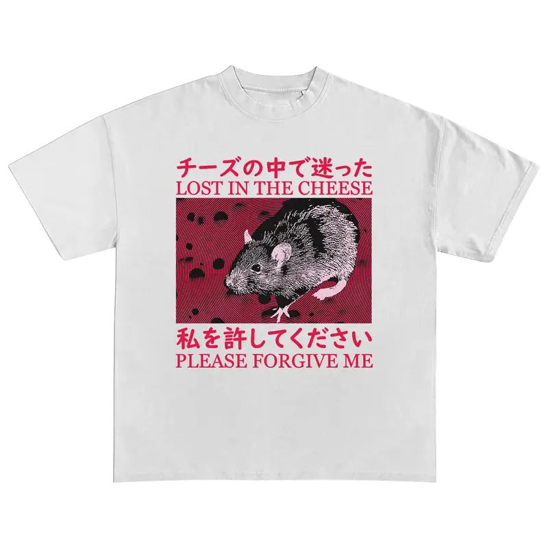 Funny Meme Shirt, Lost In The Cheese Shirt, Vintage Rat Tee, Japanese Rat Graphic Tee, Funny Horror Lover Gift, Unisex...