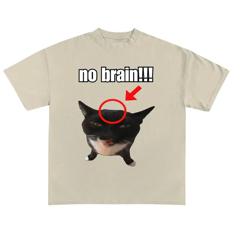 Funny Meme Shirt, No Brain Cat Shirt, Cat Lover Tee, Black Cat Merch, Retro Cat Lover Shirt Gift Hoodie Sweatshirt