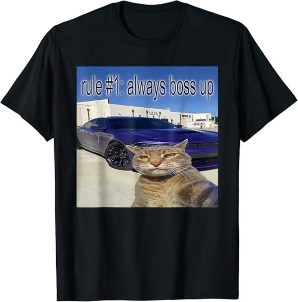 Funny Meme Shirts For Men, Rule #1 Always Boss Up Funny Cat Oddly Specific Meme T-Shirt Menswear Top Hoodie Sweatshirt
