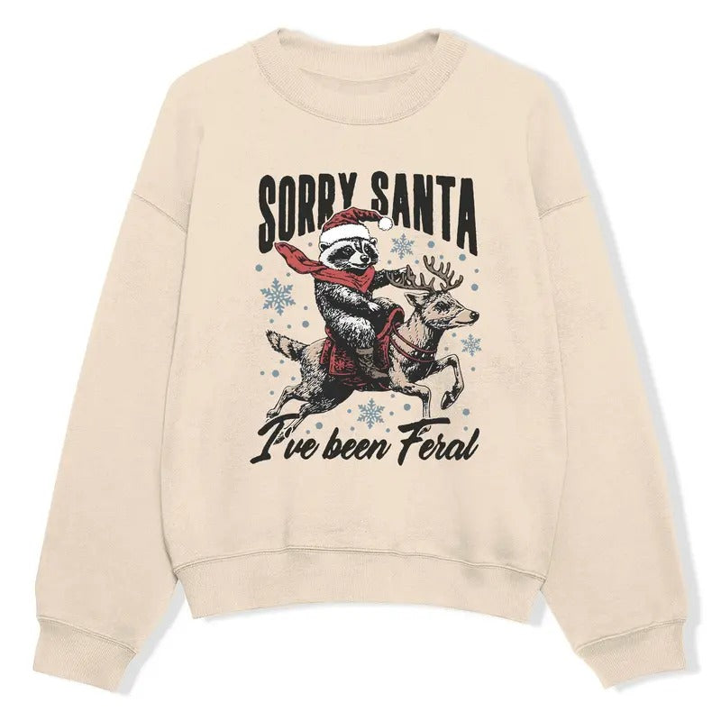 Funny Meme, Sorry Santa I've Been Feral Sweatshirt, Unisex Comfort Christmas Raccoon Merch, Vintage Funny Christmas...