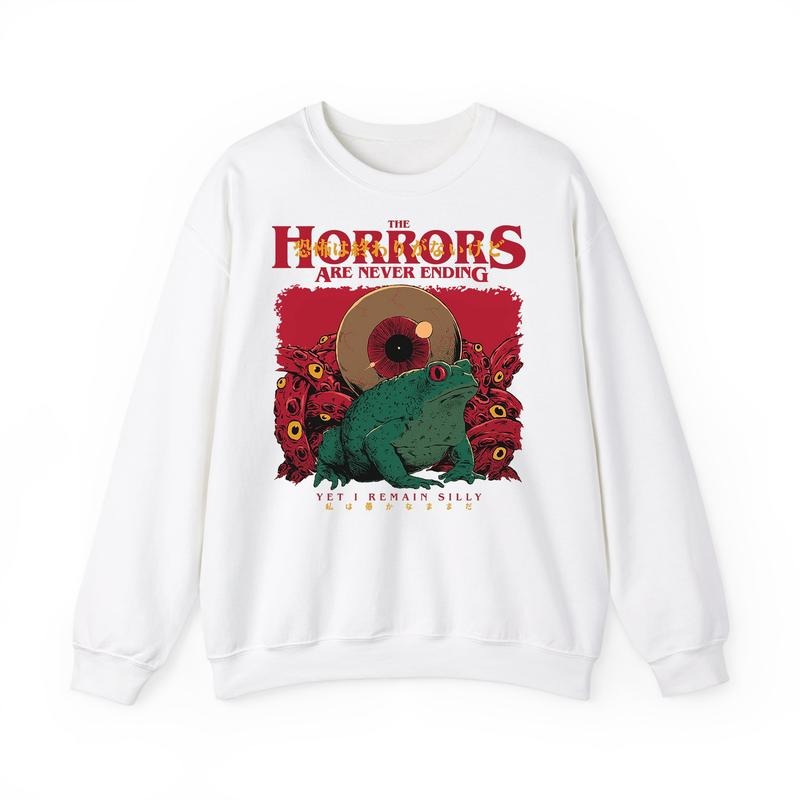 Funny Meme, The Horrors Are Never Ending Sweatshirt, Vintage Frog And Octopus Tee, Funny Horror Lover Gift, Unisex...
