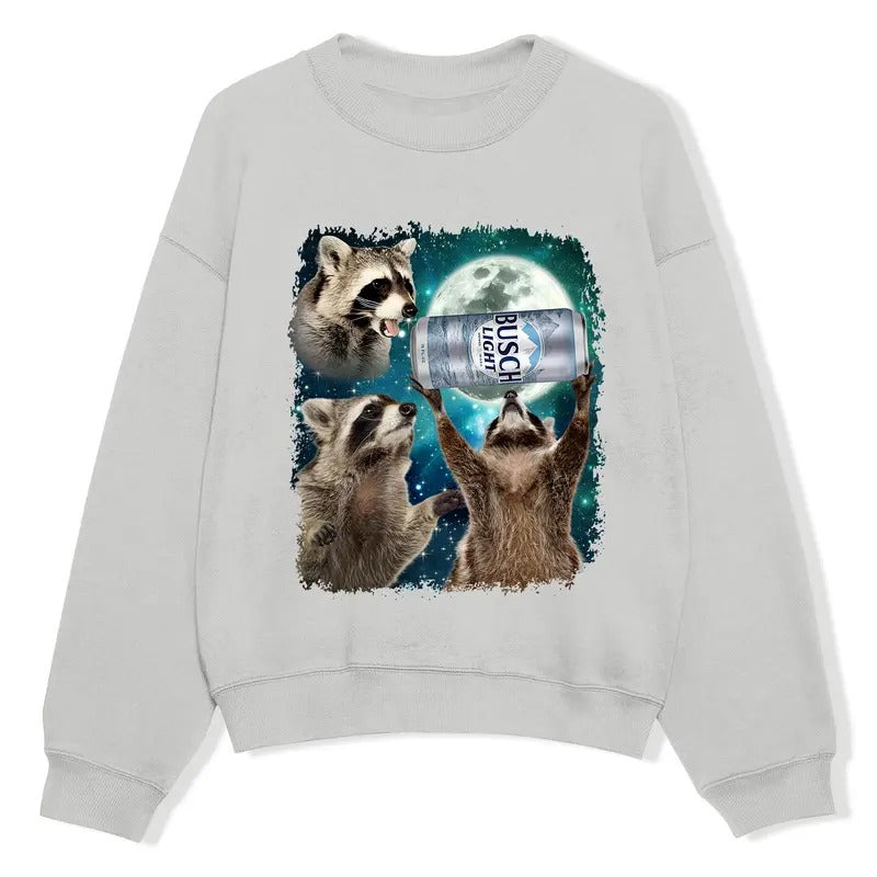 Funny Meme, Three Raccoons Busch Light Vintage Sweatshirts, Retro Moon Sweatshirt, Raccoon Lovers, Funny Raccon, Unisex...