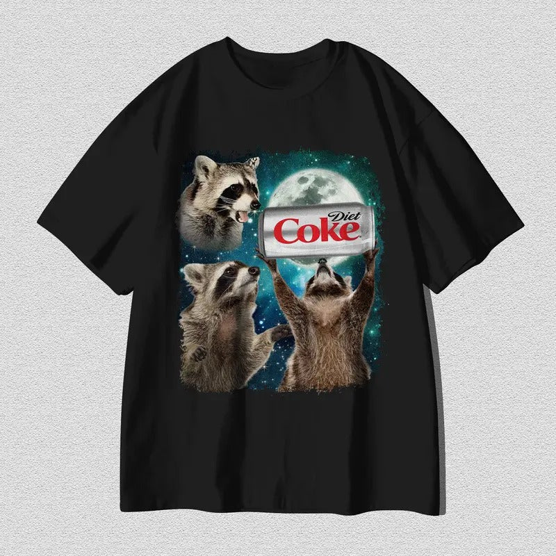 Funny Meme, Three Raccoons Diet Coke Vintage Graphic Tshirt, Retro Moon Tshirt, Raccoon Lovers, Funny Raccon Tee,...