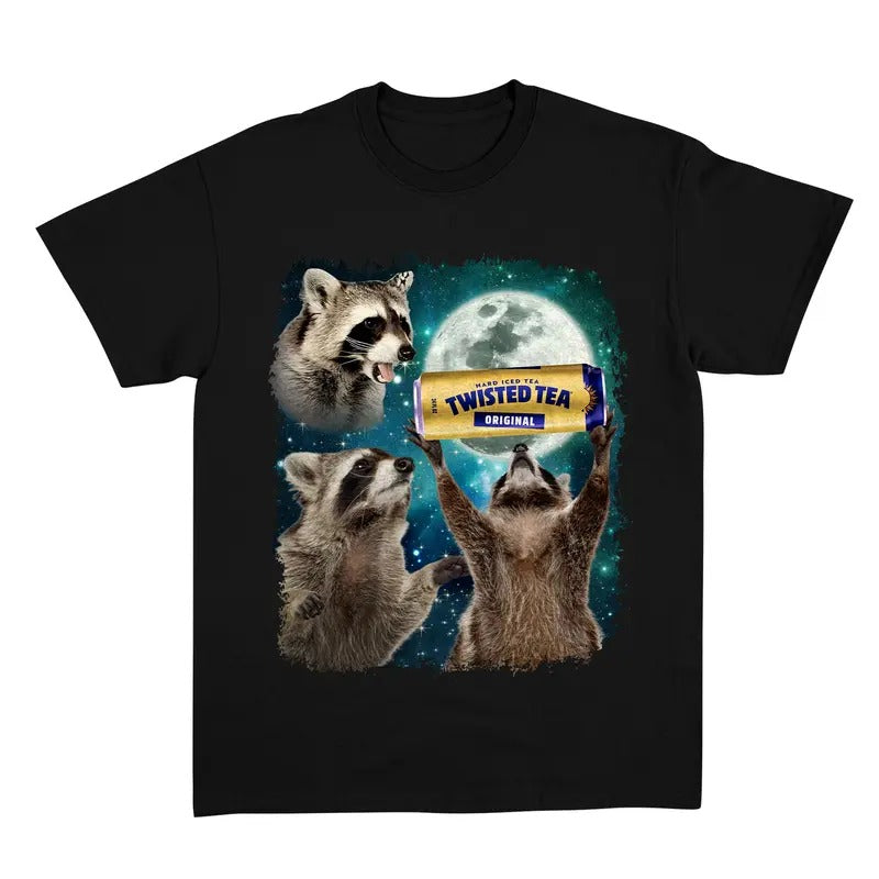 Funny Meme, Three Raccoons Twisted Tea Vintage Graphic T-shirts, Retro Raccoon Moon Tshirt, Raccoon Lovers, Funny Raccon...