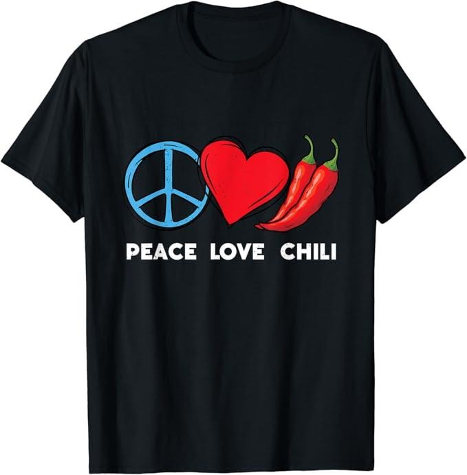 Funny Mexican Shirts, Peace Love Chili Peppers Red Hot Spicy Pepper Eat Mexican T-Shirt Menswear Top Casual Classic...