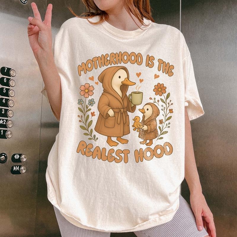 Funny Mom Shirt, Silly Goose Mom, Motherhood is the Realest Hood Tee, Boho, Mom Gift, Retro Mama Shirt, Mothers Day...