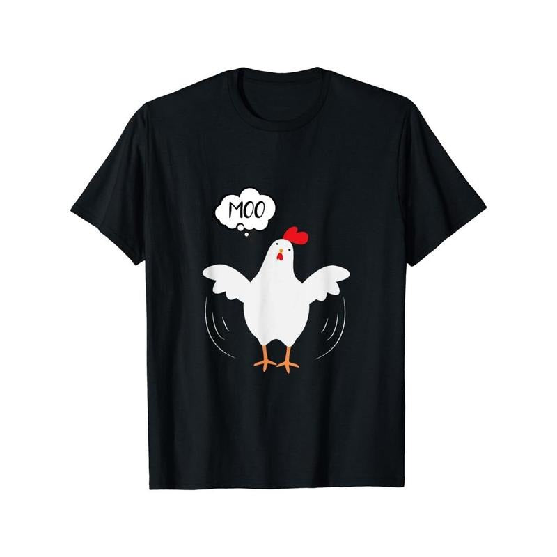 Funny Moo Chicken Graphic Print Crew Neck Short Sleeve T-shirt For Men, Casual Summer T-Shirt For Daily Wear And Vacation...