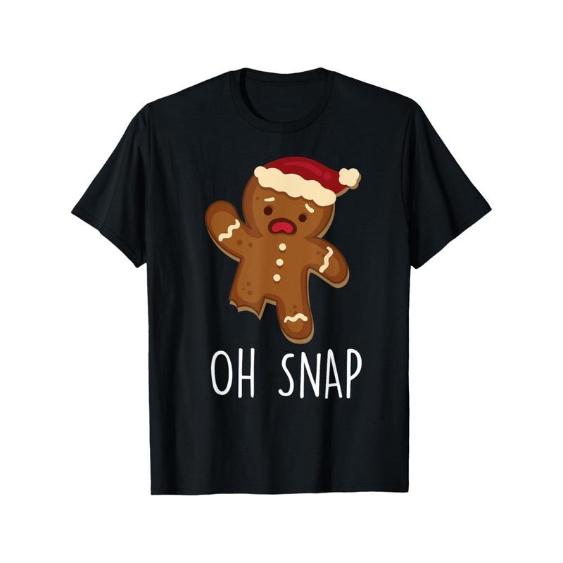 Funny Oh Snap Gingerbread Man Christmas Cookie Xmas T-Shirt Summer Comfortable Casual Short Sleeve T-Shirt made in usa...