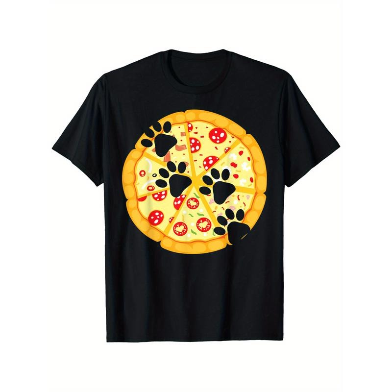 Funny Paw & Pizza Print Men's T-Shirt - Soft Cotton, Crew Neck, Short Sleeve