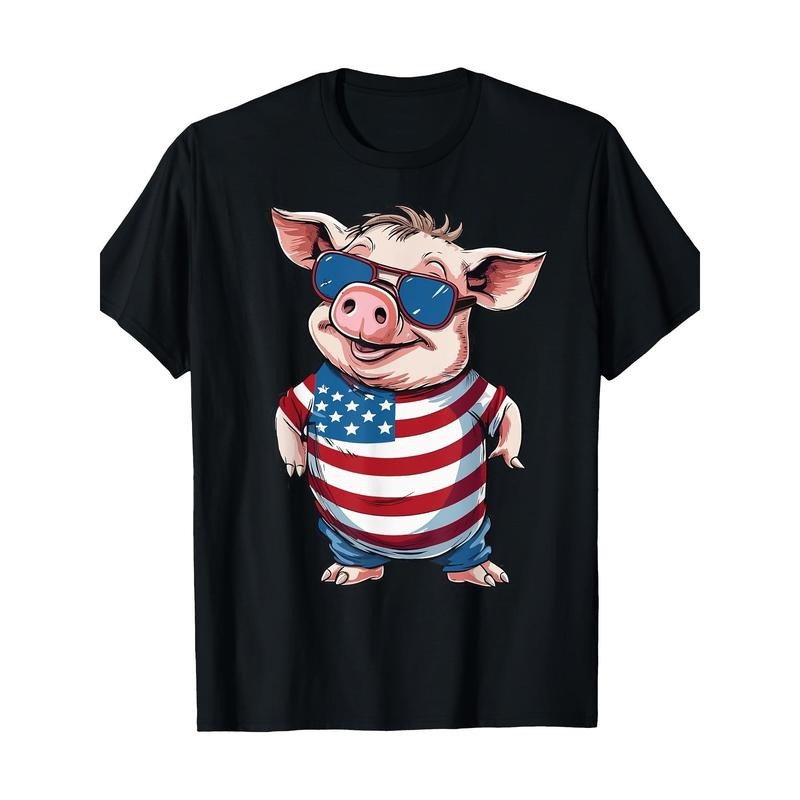 Funny Pig American Flag Men Farm Animal T-Shirt-100% Cotton- made in usa Hoodie Sweatshirt | PrintMintTees.com