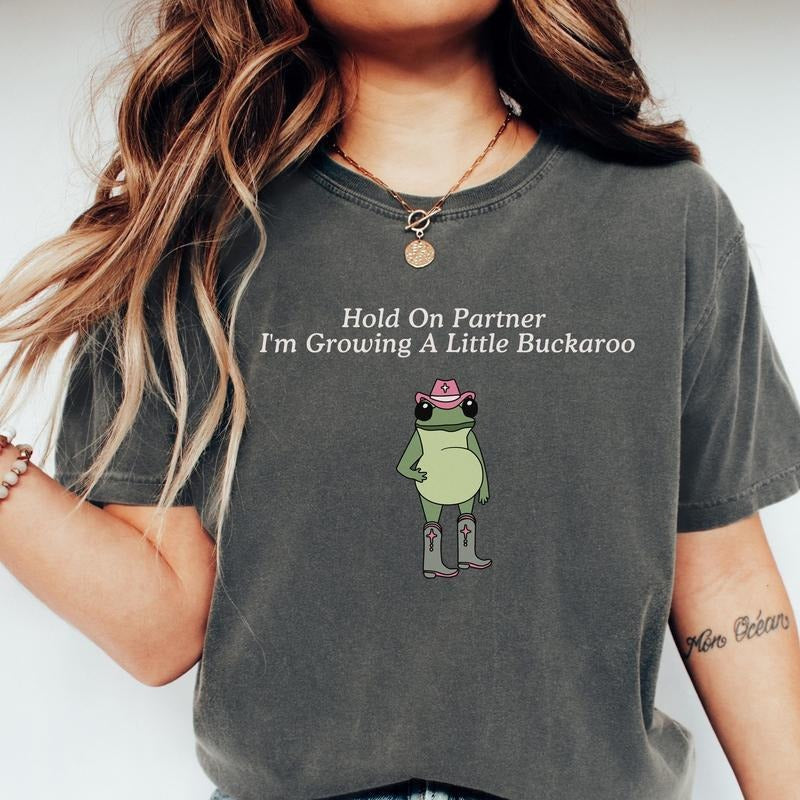 Funny Pregnancy Announcement Western Frog Shirt Unhinged Pregnancy Reveal Shirt First Time Mom Top T-Shirts, Hoodie, Sweatshirt