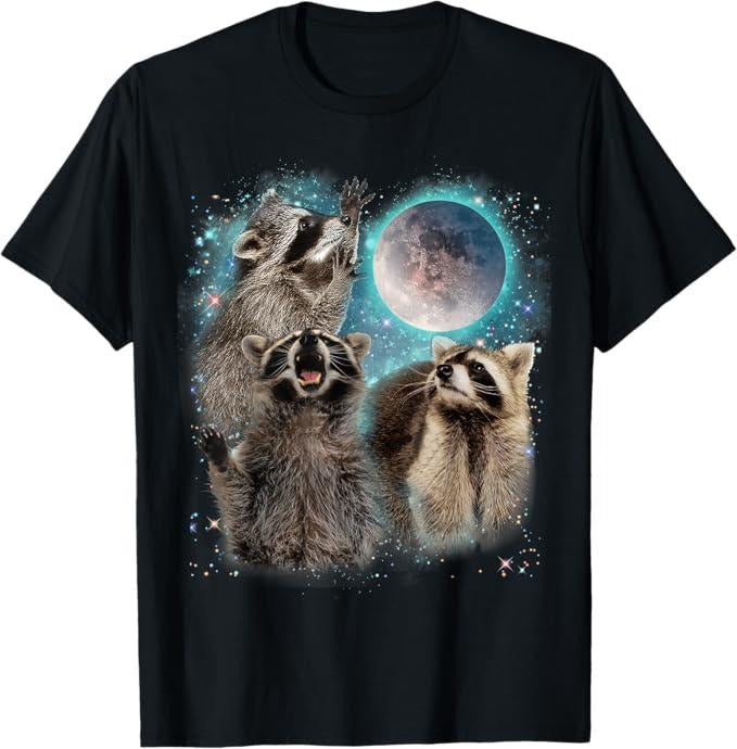 Funny Raccoon Shirt, 3 Racoon Moon Howling Raccoon Head Funny T-Shirt For Men