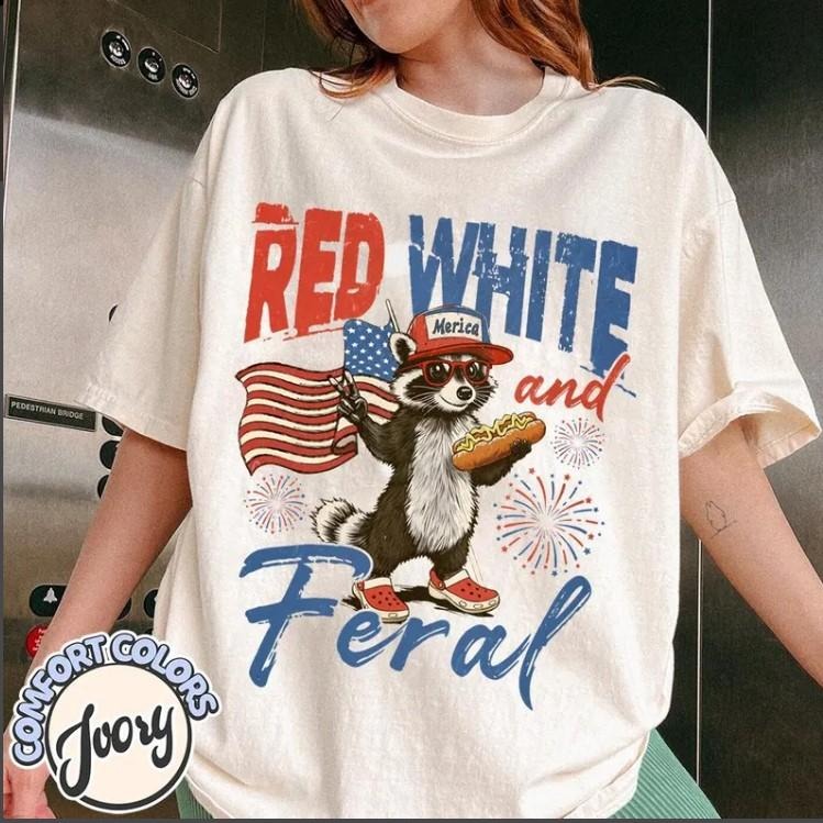 Funny Raccoon Shirt, 4th of July Shirt, Feral Shirt, Hotdog Shirt Hoodie Sweatshirt | PrintMintTees.com