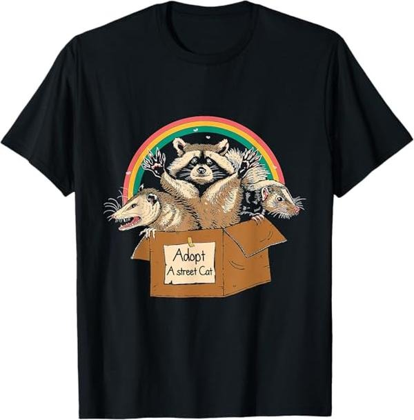 Funny Raccoon Shirt, Adopt A Street Cat, Opossum Raccoon Skunk Vintage Funny T-Shirt For Men
