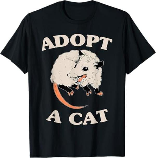 Funny Raccoon Shirt, Funny Possum Adopt A Cat Tee Cute Opossums Team Trash Vibes Funny T-Shirt For Men