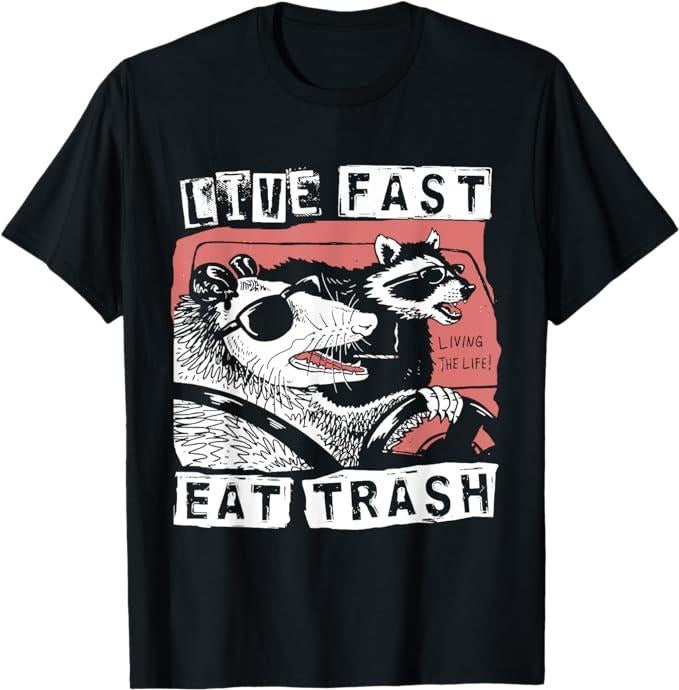 Funny Raccoon Shirt, Possum Raccoon Live Fast Eat Trash Street Cats Squad Funny T-Shirt For Men