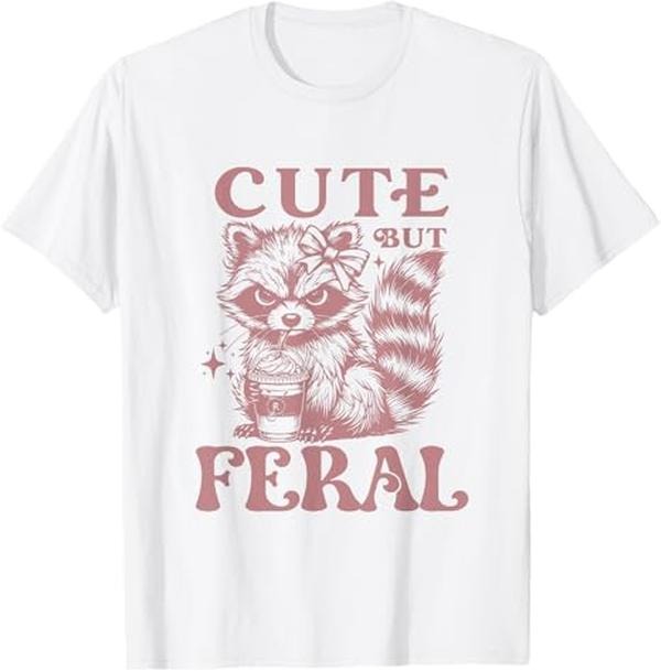 Funny Raccoon Shirt, Raccoon Cute But Feral Vintage Coffee Lovers Funny T-Shirt For Men