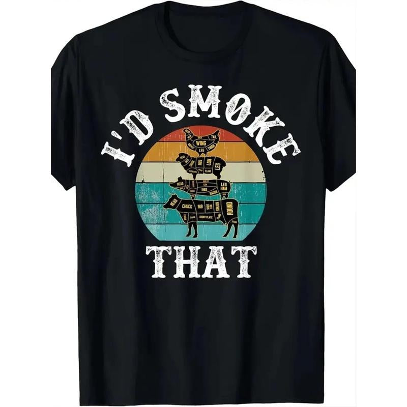 Funny Retro Bbq Party Smoker Chef Dad Print Men's T-shirt - Comfortable, Durable & Easy-Care, Ideal for Daily & Vacation...