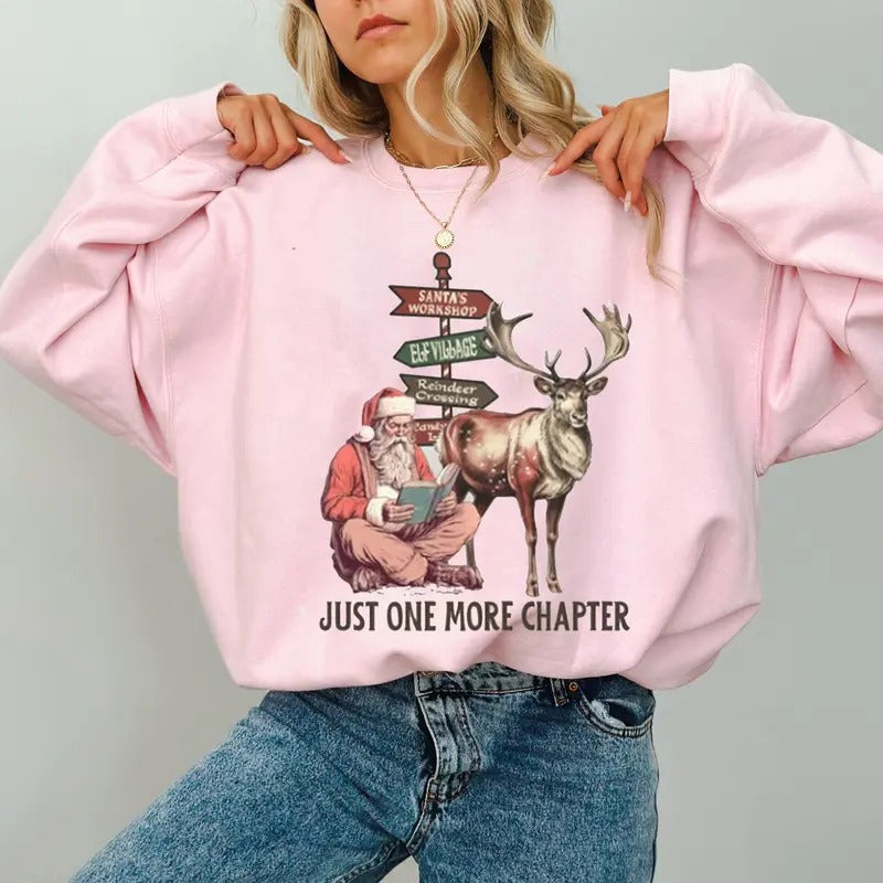 Funny Retro Santa Book Lover Shirt, Bookworm Sweatshirt, Christmas Bookish Teacher, Holiday Shirt, Christmas Family...