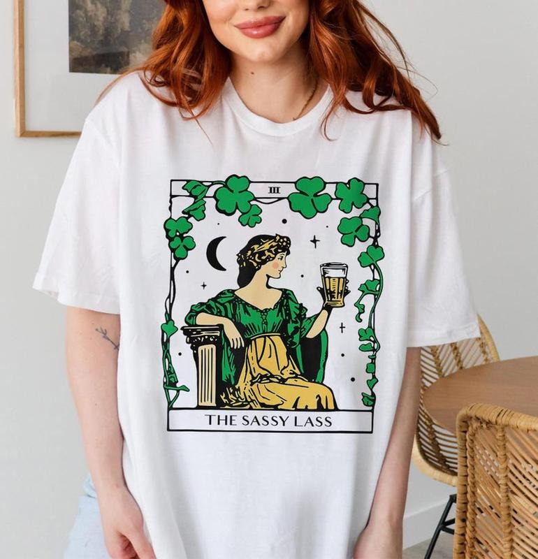 Funny Saint Patrick's Day Tshirt, Irish Tee, The Sassy Lass Tarot Card , Lucky Shirt, Shamrock T-shirt, Tarot Card, St...
