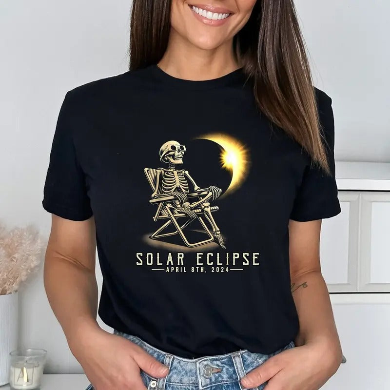 Funny Skeleton Eclipse Shirt, Solar Eclipse 2024 Shirt, Funny Eclipse Shirt, Great American Eclipse Shirt, Astronomy...