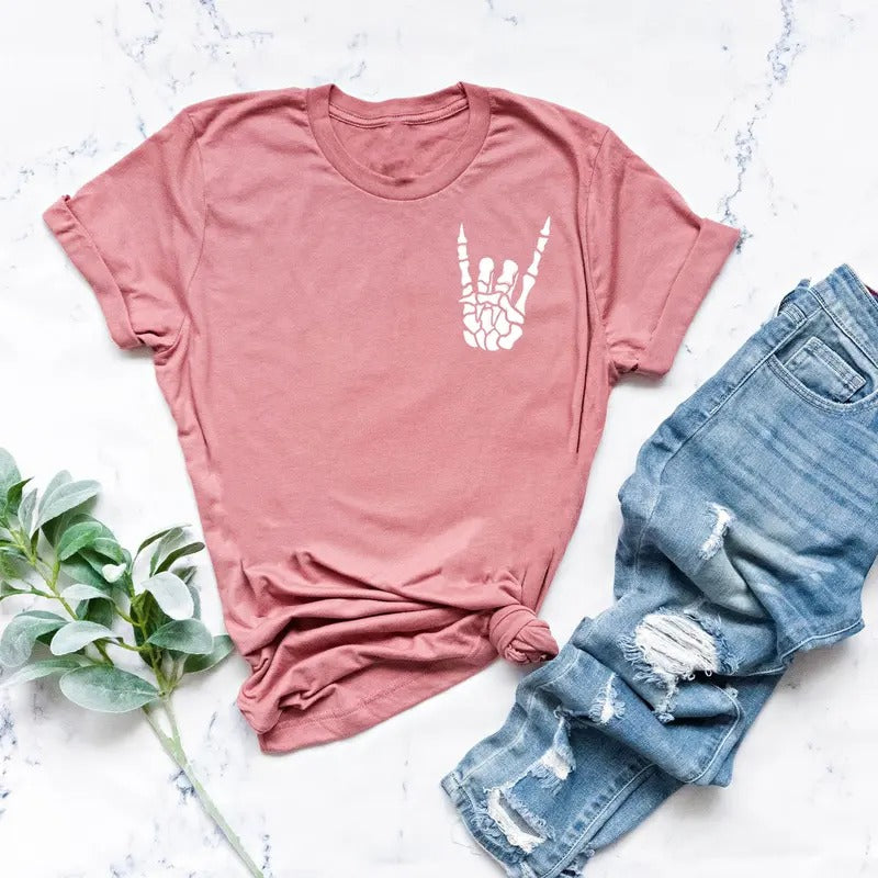 Funny Skeleton Hand Rock Halloween T-shirt Rock And Roll Halloween Tee Skeleton Rock Shirt Rock And Roll Sign Tee Rock On...