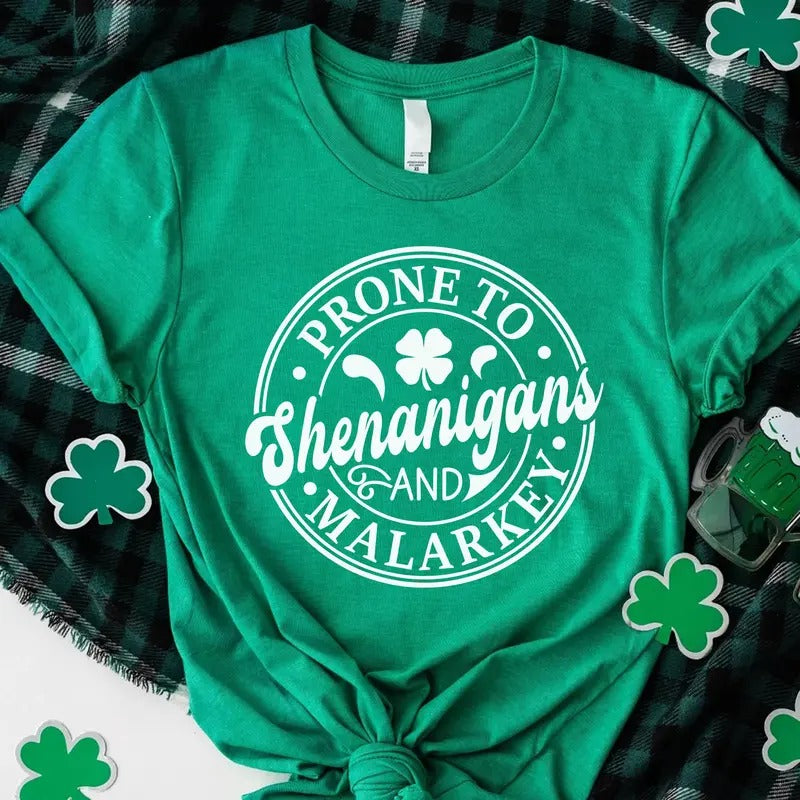 Funny St. Patrick’S Day Shirt Prone Shenanigans Malarkey Irish Lucky Clover T-Shirts, Hoodie, Sweatshirt