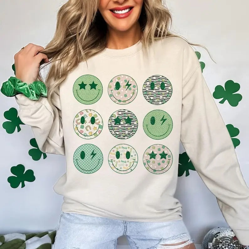 Funny St Patrick's Day Happy Face Hoodie and Sweater; T-shirt Sweatshirt | PrintMintTees.com