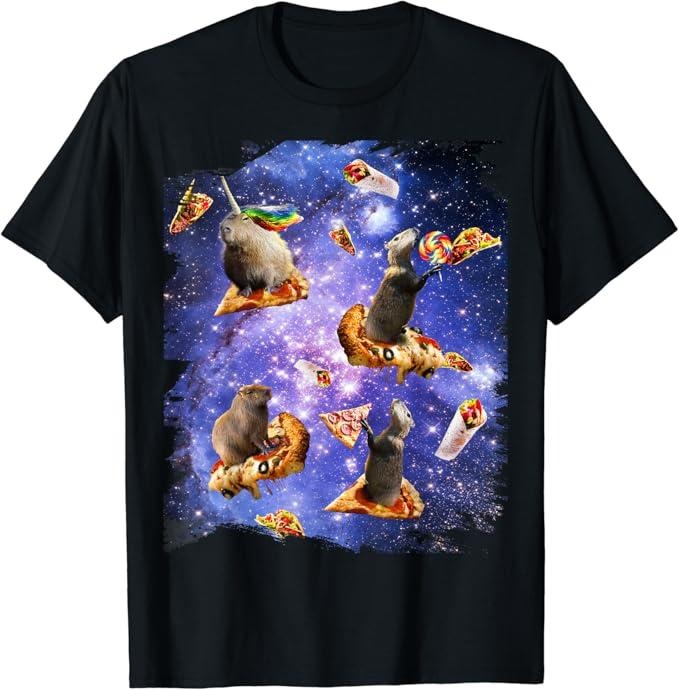 Funny Taco Shirts, Gifts For Mexican Food Lovers, Space Capybara On Pizza Taco, Galaxy Capybaras Funny T-Shirt Menswear...
