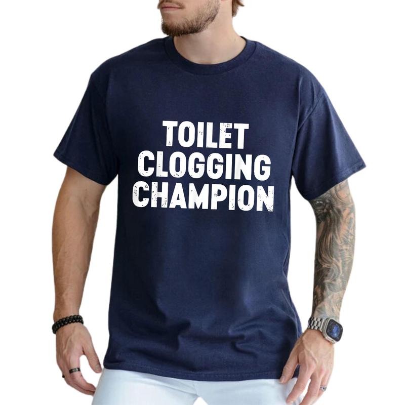 Funny Toilet Clogging Champion Tee Pure Cotton Casual Street Style Crew Neck Short Sleeve T-Shirt Tops Trendy for Women...