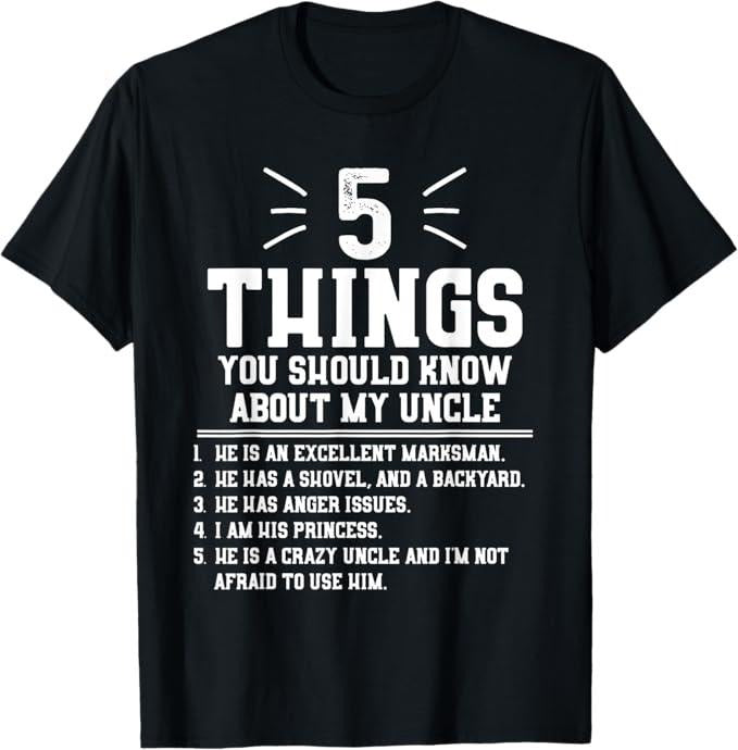 Funny Uncle Shirts Uncle 5 Things Should Know About My Uncle Niece Menswear Casual Cotton Shirt Hoodie Sweatshirt