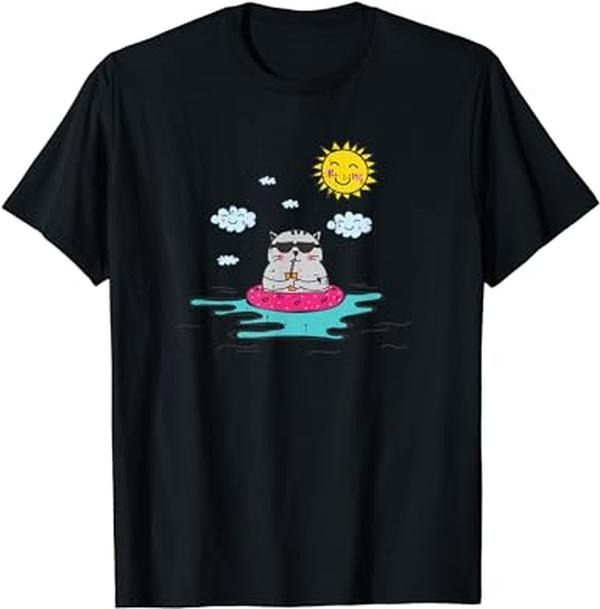 Funny Vacation Shirt, Cat Drinking Summer Beach Vacation Funny Animal Lover Gift T-Shirt Menswear Casual Cotton Hoodie...