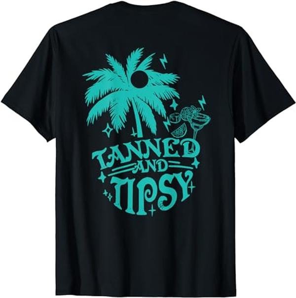 Funny Vacation Shirt, Retro Tanned And Tipsy Cocktail Lover Funny Beach Vacation T-Shirt Menswear Casual Cotton Hoodie...