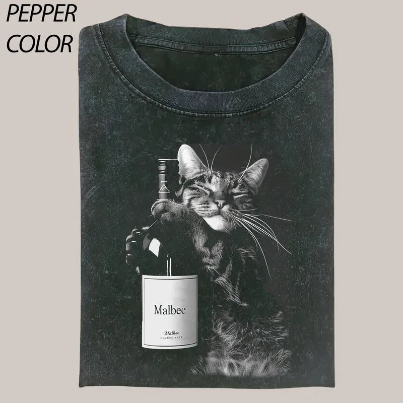 Funny Wine Cat Dank Meme Tee T-Shirt, Cat Cute Shirt, Cat Love Vintage Graphic Tee, Funny Cat Shirt, Women's T-shirts...