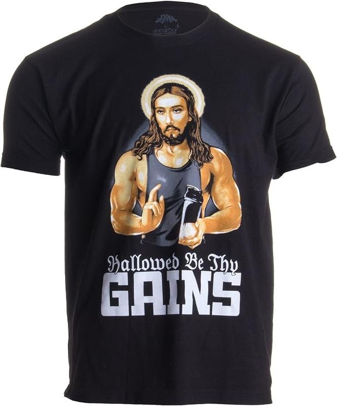 Funny Work Shirts, Funny Muscle Jesus Weight Lifting Work Out Humor T-Shirt Menswear Casual Cotton Hoodie Sweatshirt