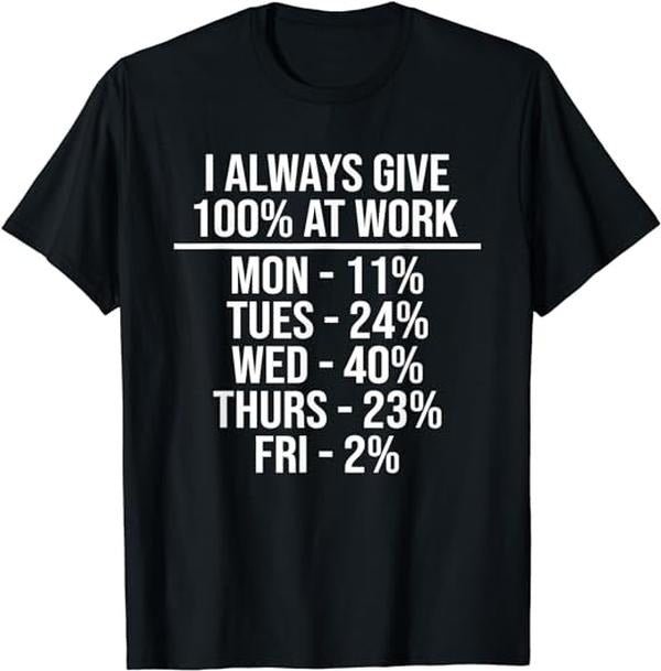 Funny Work Shirts I Always Give 100% Work Funny Work Quotes Humor Sarcastic Menswear Casual Cotton Shirt Hoodie Sweatshirt