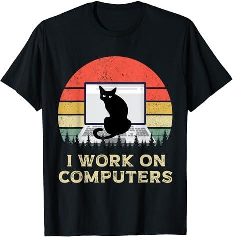 Funny Work Shirts, I Work On Computers Distracting Cat on Laptop Funny T-Shirt Menswear Casual Cotton Hoodie Sweatshirt