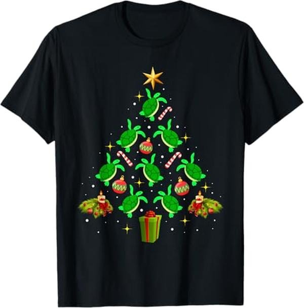 Funny Xmas Family Funny Sea Turtle Tree Xmas Menswear Top Shirt Hoodie Sweatshirt