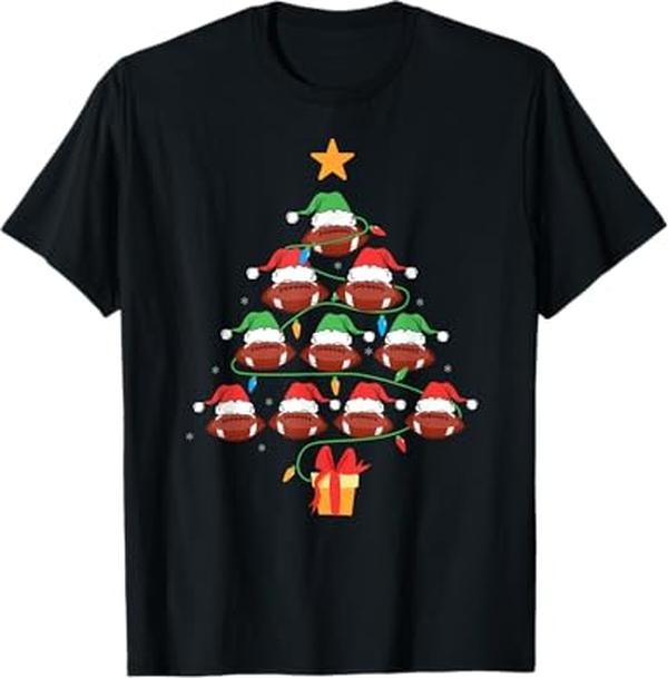 Funny Xmas Men Women Family T-Shirt, MY FOOTBALL CHRISTMAS TREE Pajama Shirt Xmas Funny T-Shirt