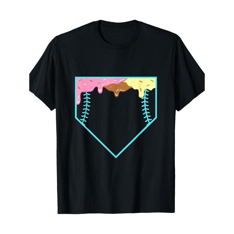 Funny home plate drip-ice cream softball & baseball T-shirt, men's T-shirt, 220g made in usa Hoodie Sweatshirt
