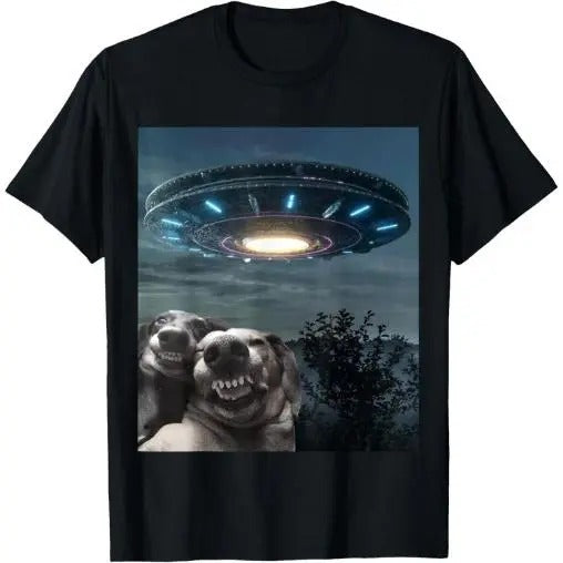 Funny selfie Dog With Alien UFO Funny Dogs Lover T-Shirt Made in USA Hoodie Sweatshirt | PrintMintTees.com