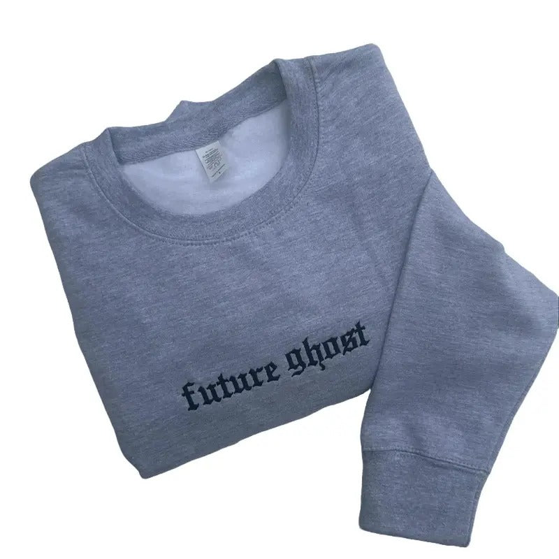 Future Ghost Embroidered Crewneck Sweatshirt Alternative Fashion Long Sleeve Crewneck  Cotton Shirt Hoodie