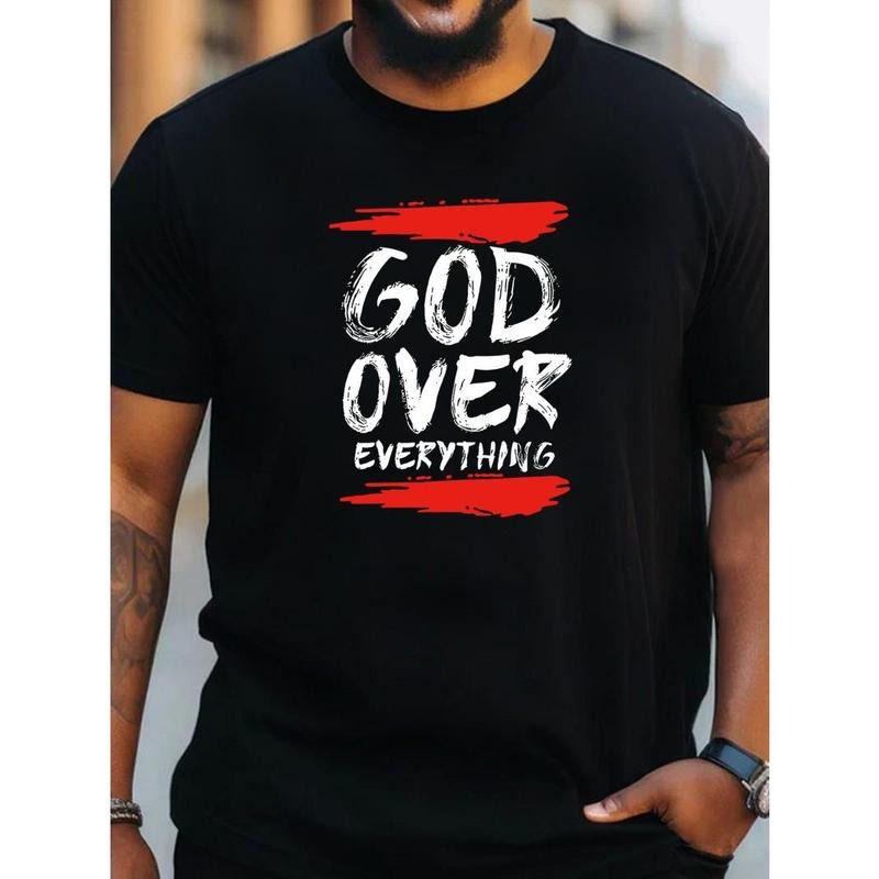 'GOD OVER EVERYTHING' Print Casual T-Shirt For Men, Breathable Short Sleeve Loose Sports Tee Big & Tall Summer Clothing...